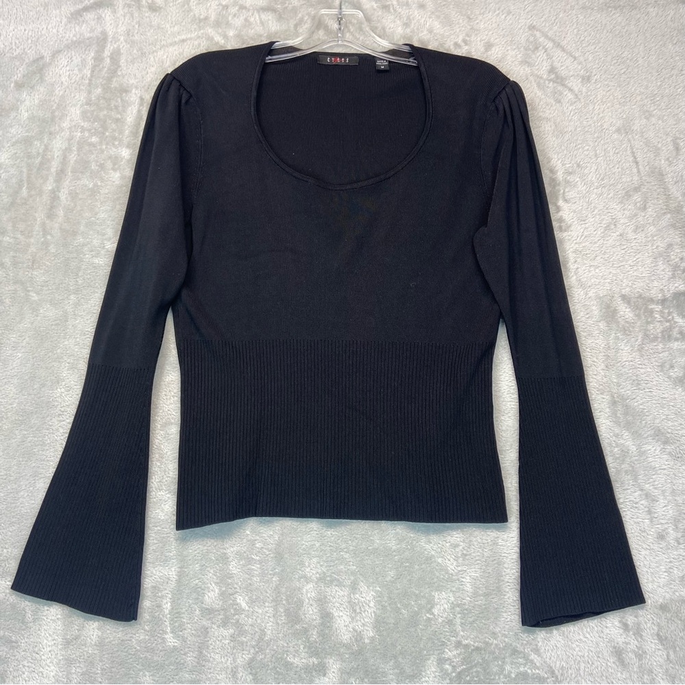 Y2K Whimsical Gothic Women’s Size M Black Blouse Long Bell Sleeves